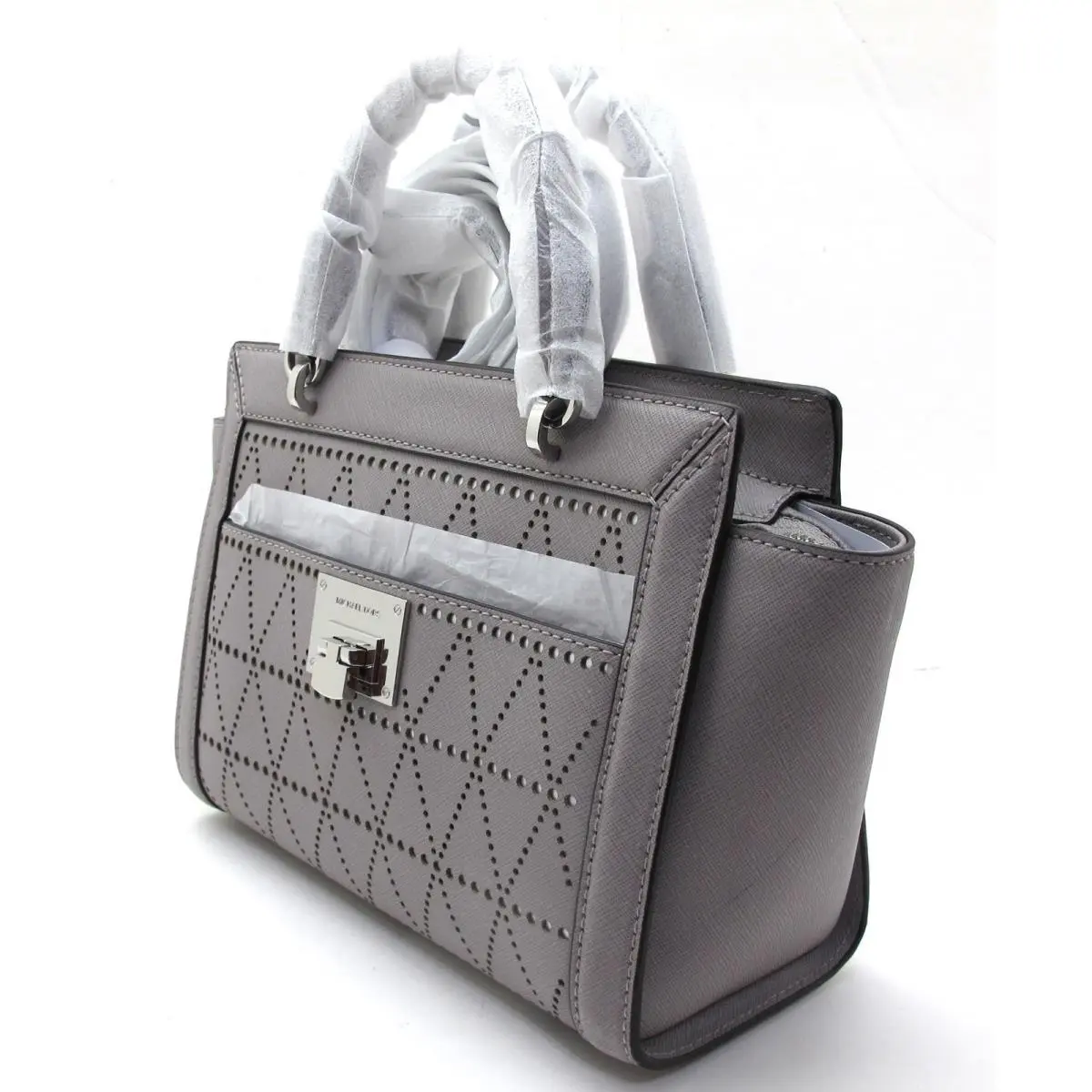 Tina Sm Top Zip Saffiano Leather Satchel Messenger Pearl Grey by Michael Kors