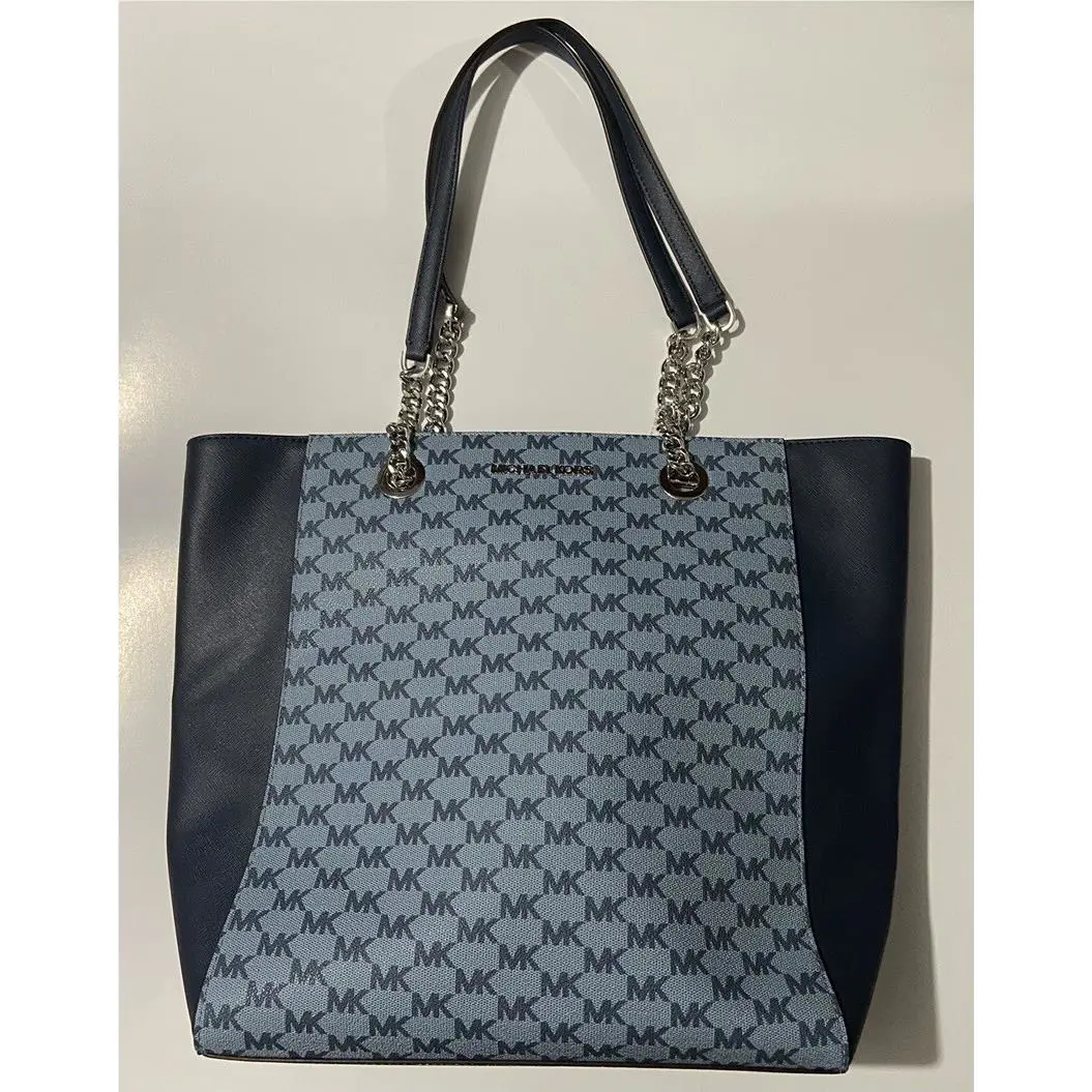 Michael Kors Tote Jet Set Chain Large North South NS MK Blue Leather