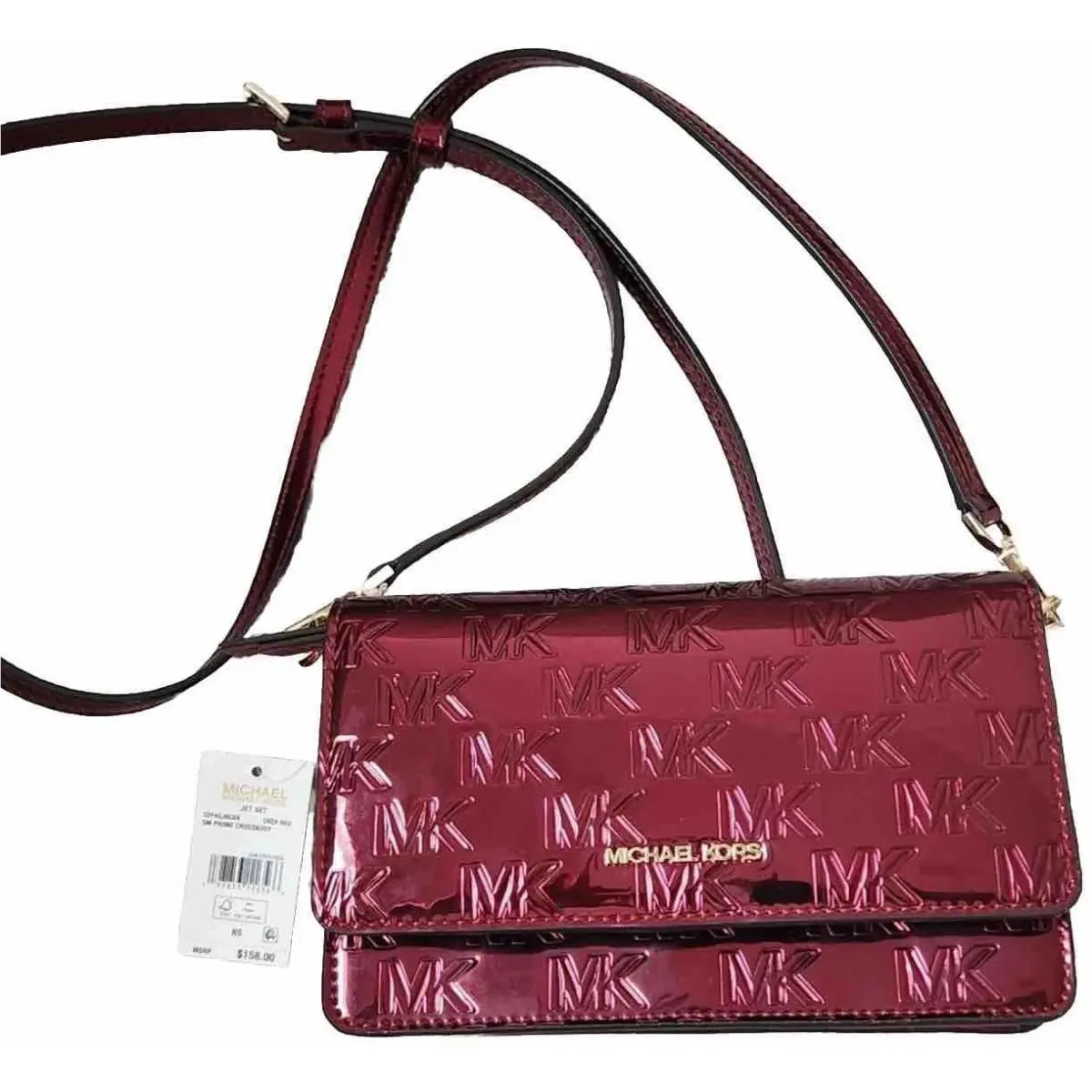 Michael Kors Deep Ruby Metallic Logo Phone Travel Crossbody/shoulder Bag