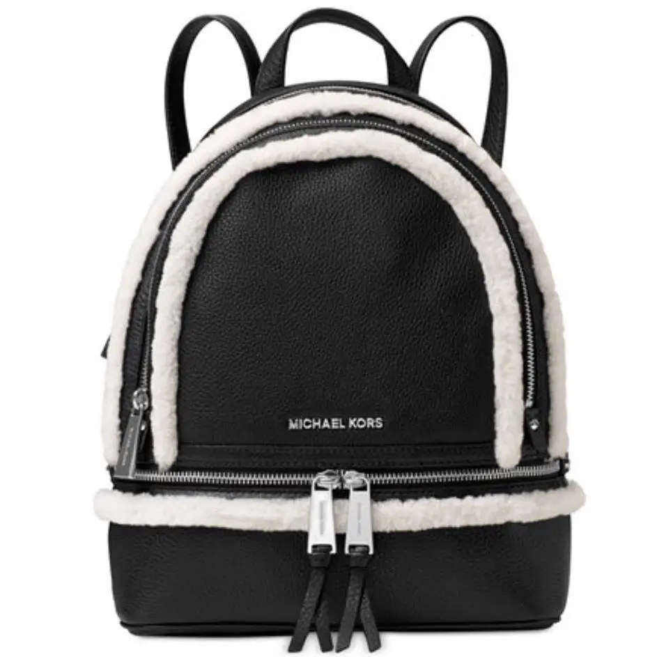 Michael Kors Rhea Medium Leather and Shearling Black/natural/silver