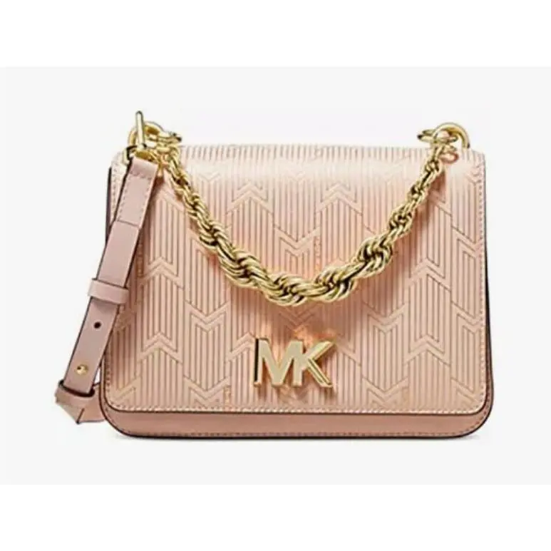 Auth. Michael Kors Mott Large Twist Chain Swag Shoulder Leather Soft Pink