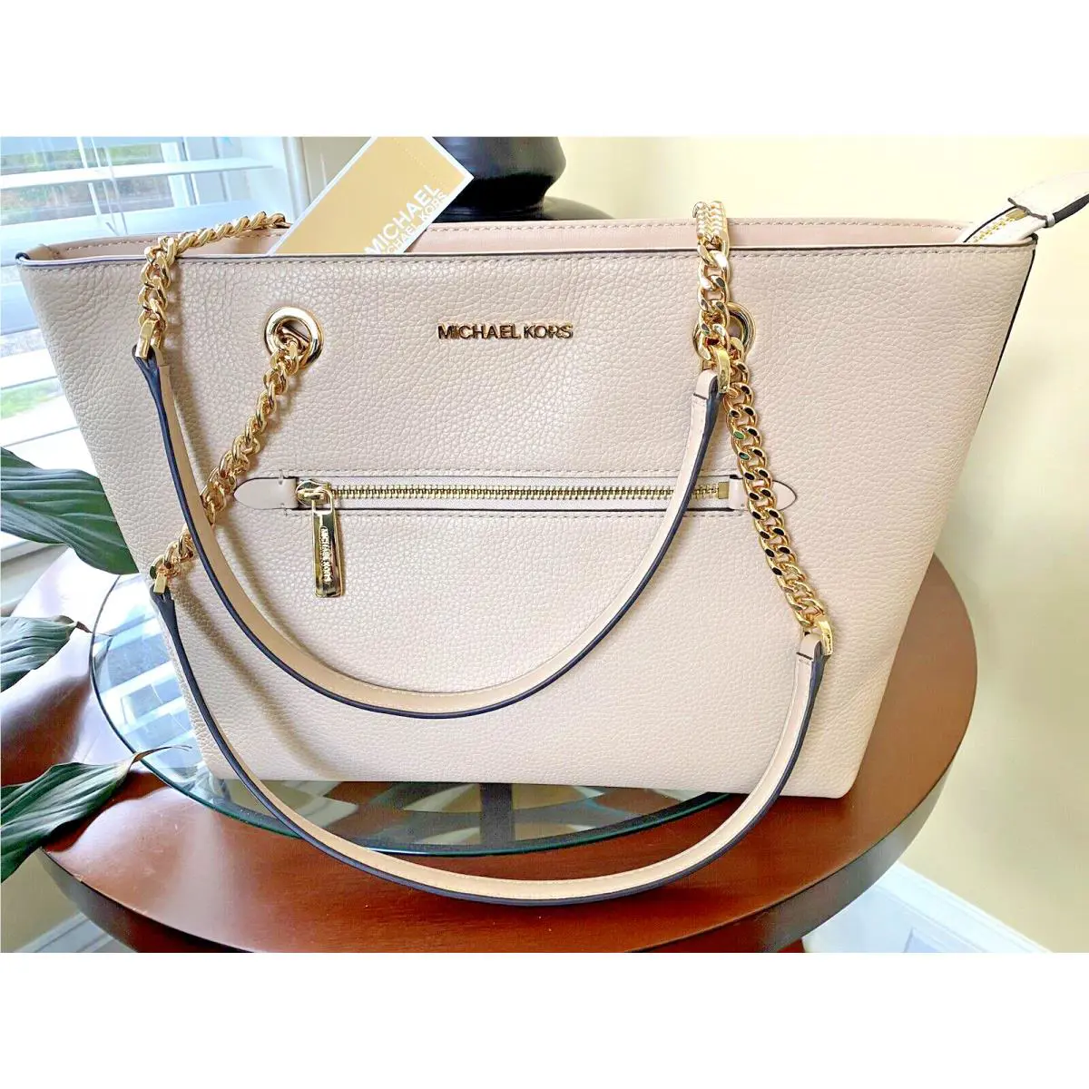 Michael Kors Jet Set Front Pocket Buff Leather Tote Shoulder Bag