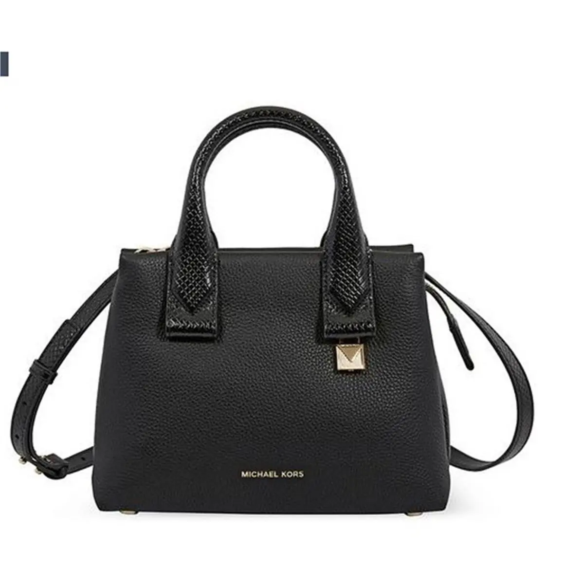 Michael Kors Satchel Tote Black Crossbody Rollins Snake Emboss Leather Trim