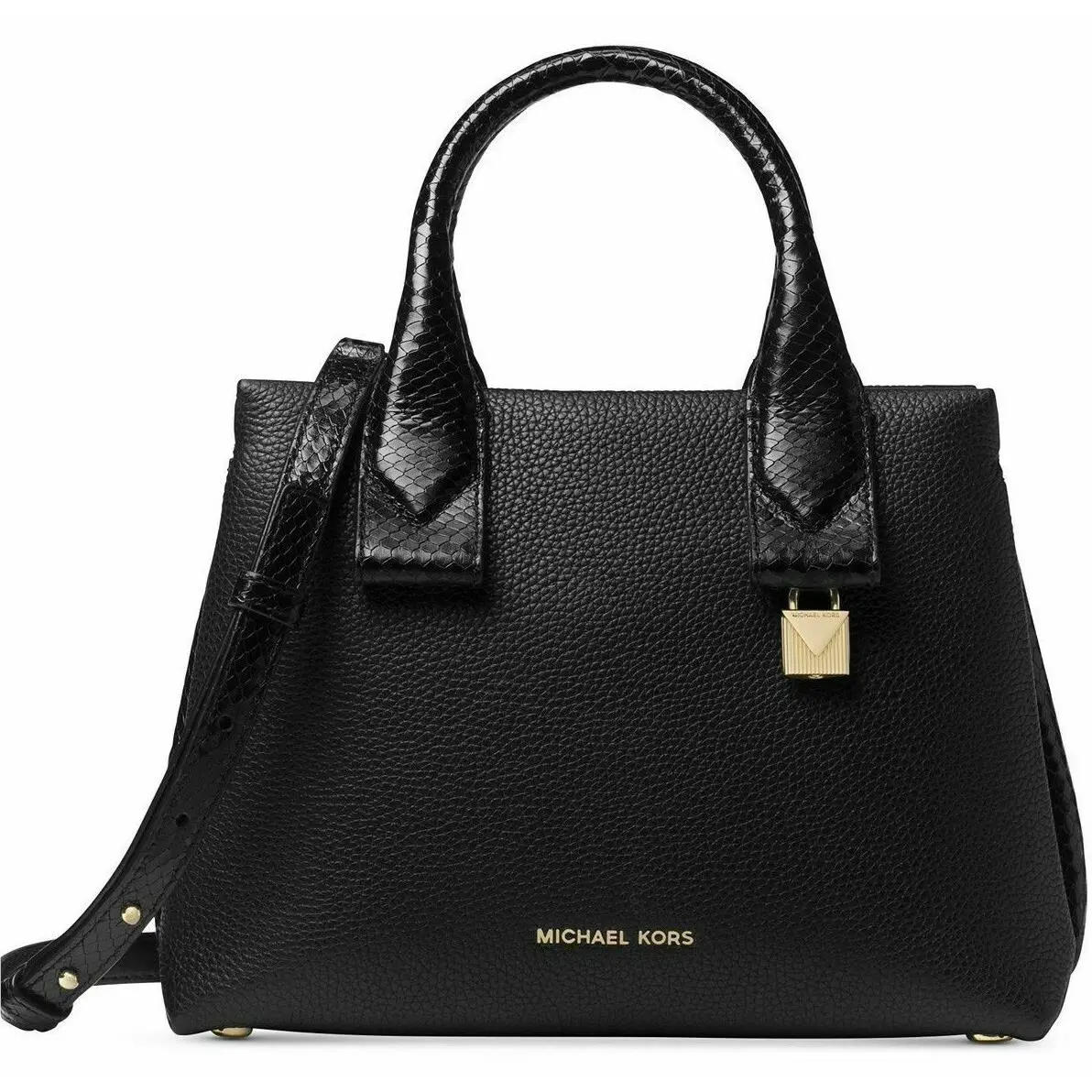 Michael Kors Satchel Tote Black Crossbody Rollins Snake Emboss Leather Trim