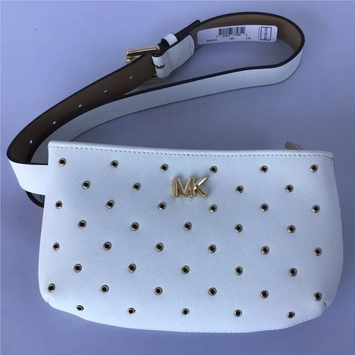 White Grommet Gold Logo Adjustable Fanny Bag Belt by Michael Kors