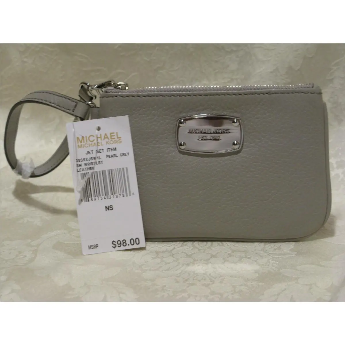 Michael Kors. Jet Set Leather Wristlet. Pearl Grey New