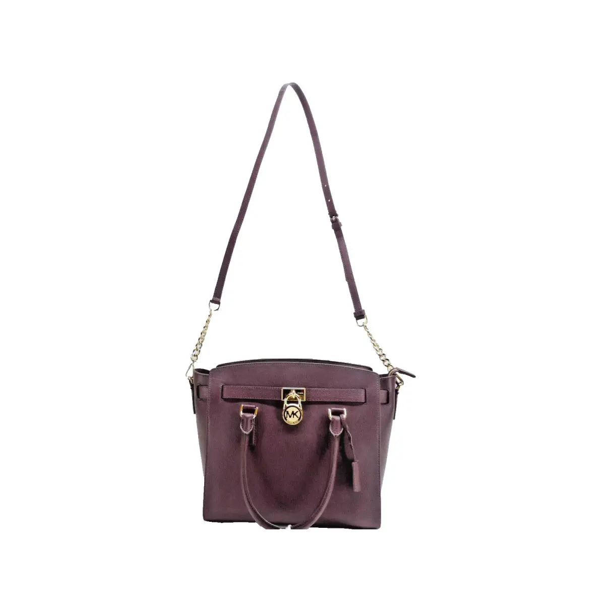 Michael Kors The Hamilton Leather Satchel Handbag + Strap Damson Purple - Handle/Strap: Purple, Hardware: Gold, Exterior: Purple