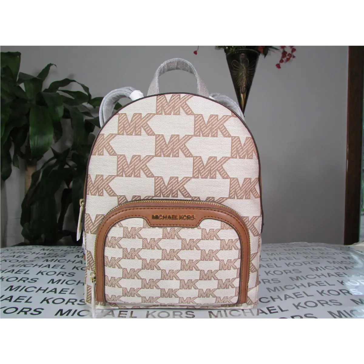 Michael Kors Jacquard Leather Jaycee Medium Logo Backpack Luggage