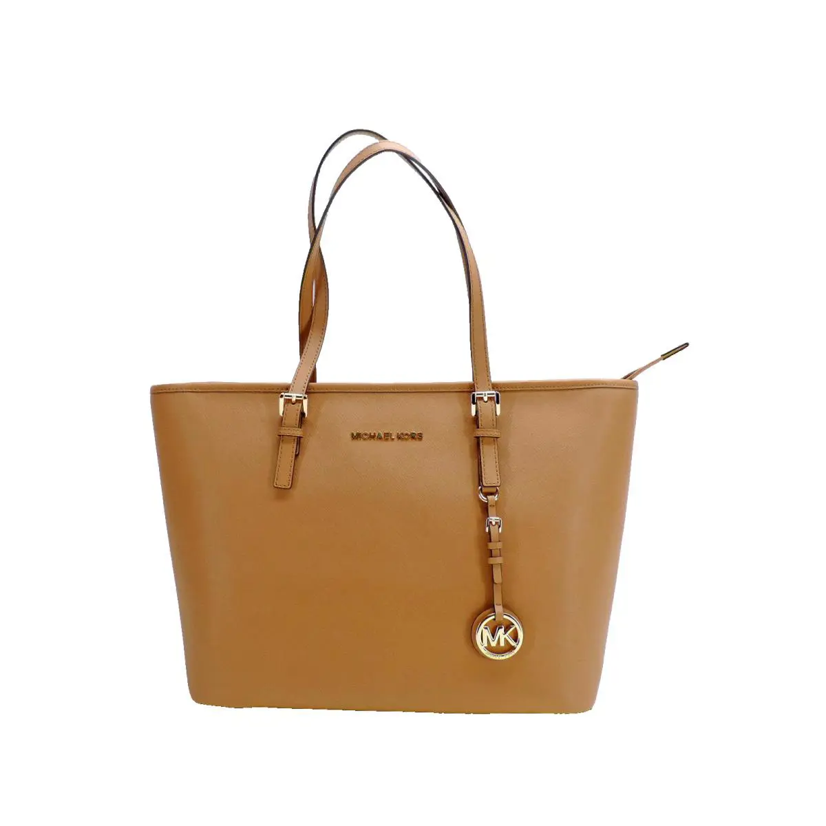 Leather Jet Set Top Zip Tote Handbag Acorn Brown by Michael Kors