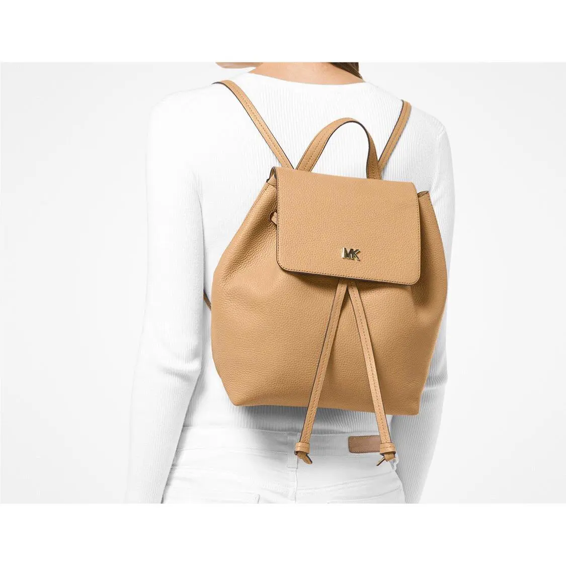Michael Kors Junie Flap Backpack Leather Color Butternut Gold Hardware