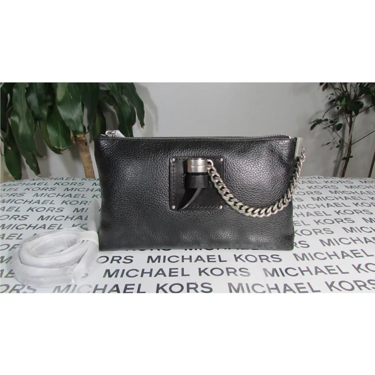 Michael Kors Leather James Large Zip Clutch or Crossbody Bag Black