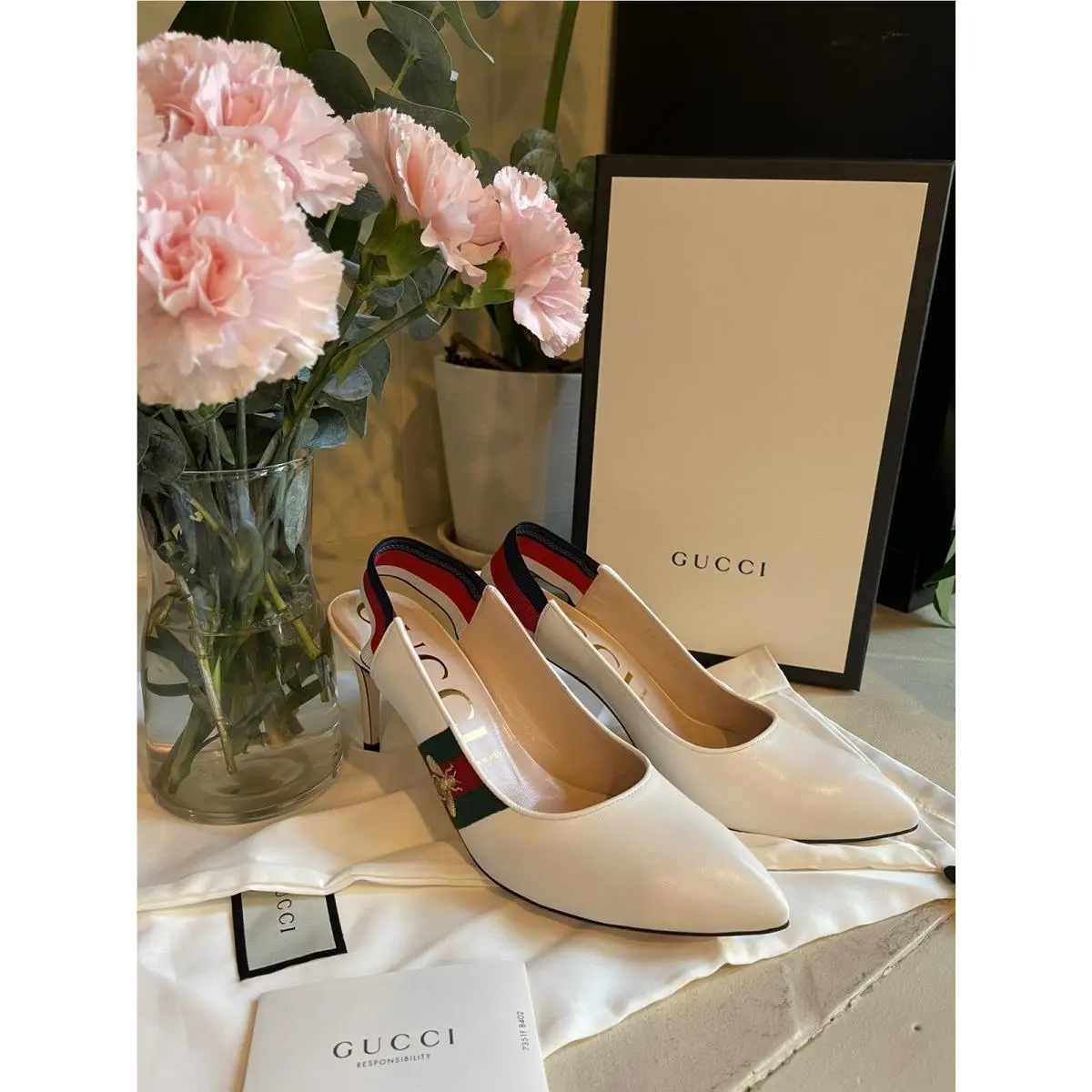 Womens Bee Shoes Heels Sandal Pumps Slingback Off White 39.5/ Us 9.5 by Gucci