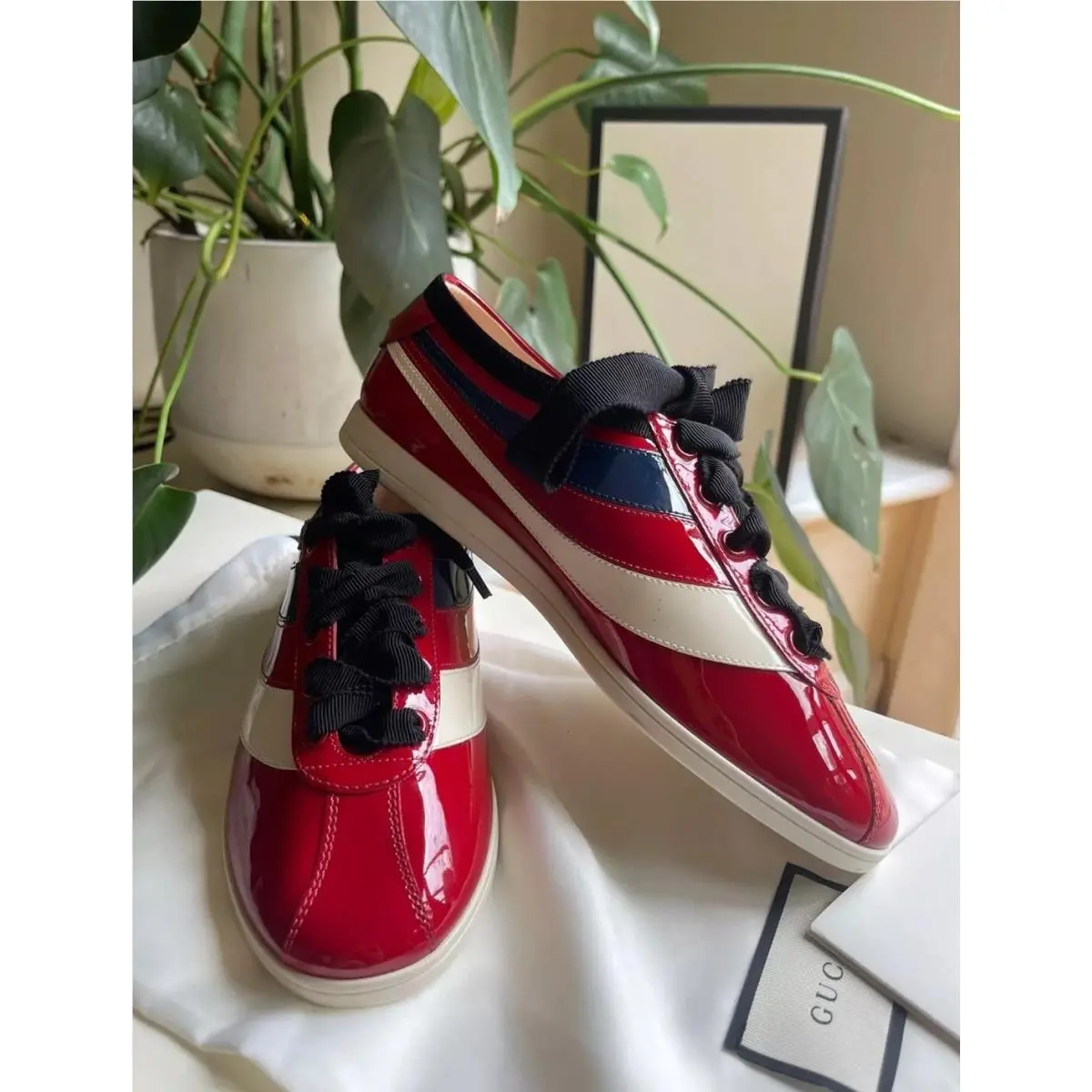 Gucci Womens Red Falacer Hebron Web Patent Leather Sneakers Gucci sz36/ us 6