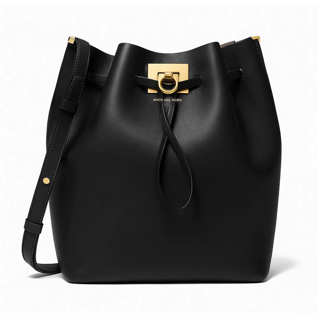 Michael Kors Collection Miranda Black Leather Bucket Messenger Bag