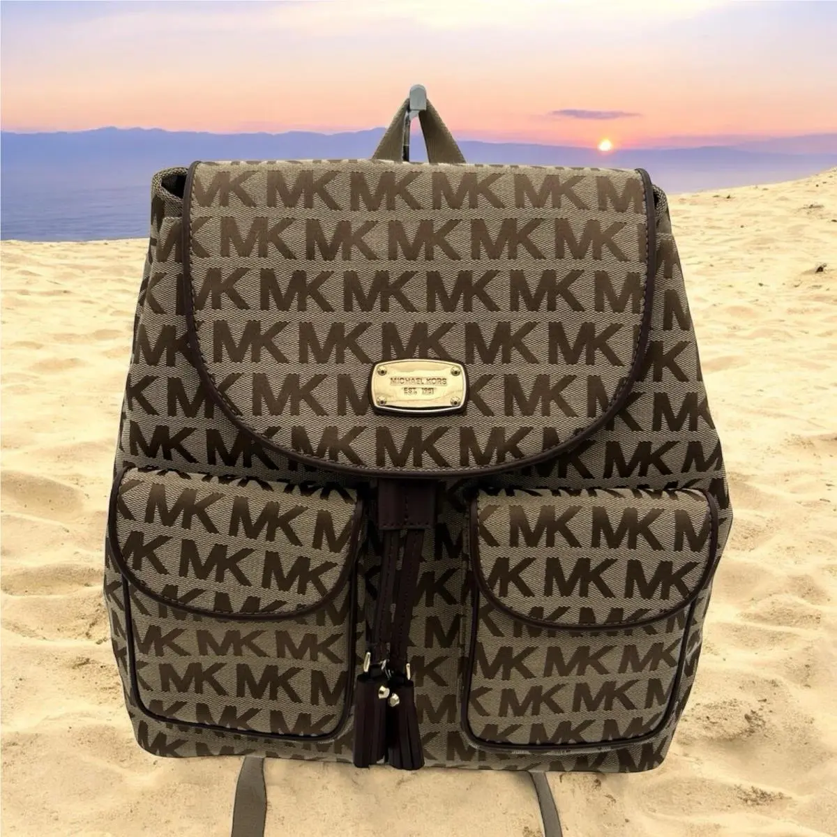Michael Kors MK Signature Jet Set Large Top Flap Backpack Bag