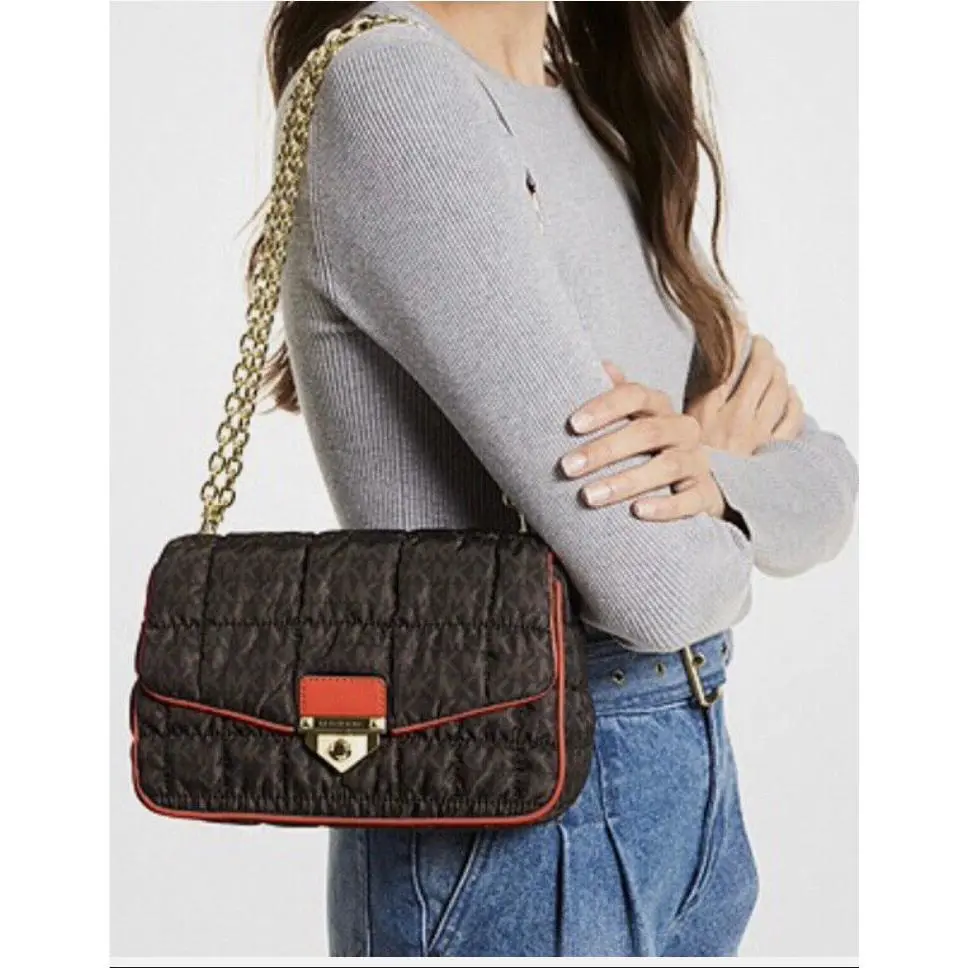 Kors Soho Large Quilted Signature Logo Nylon Shoulder Bag