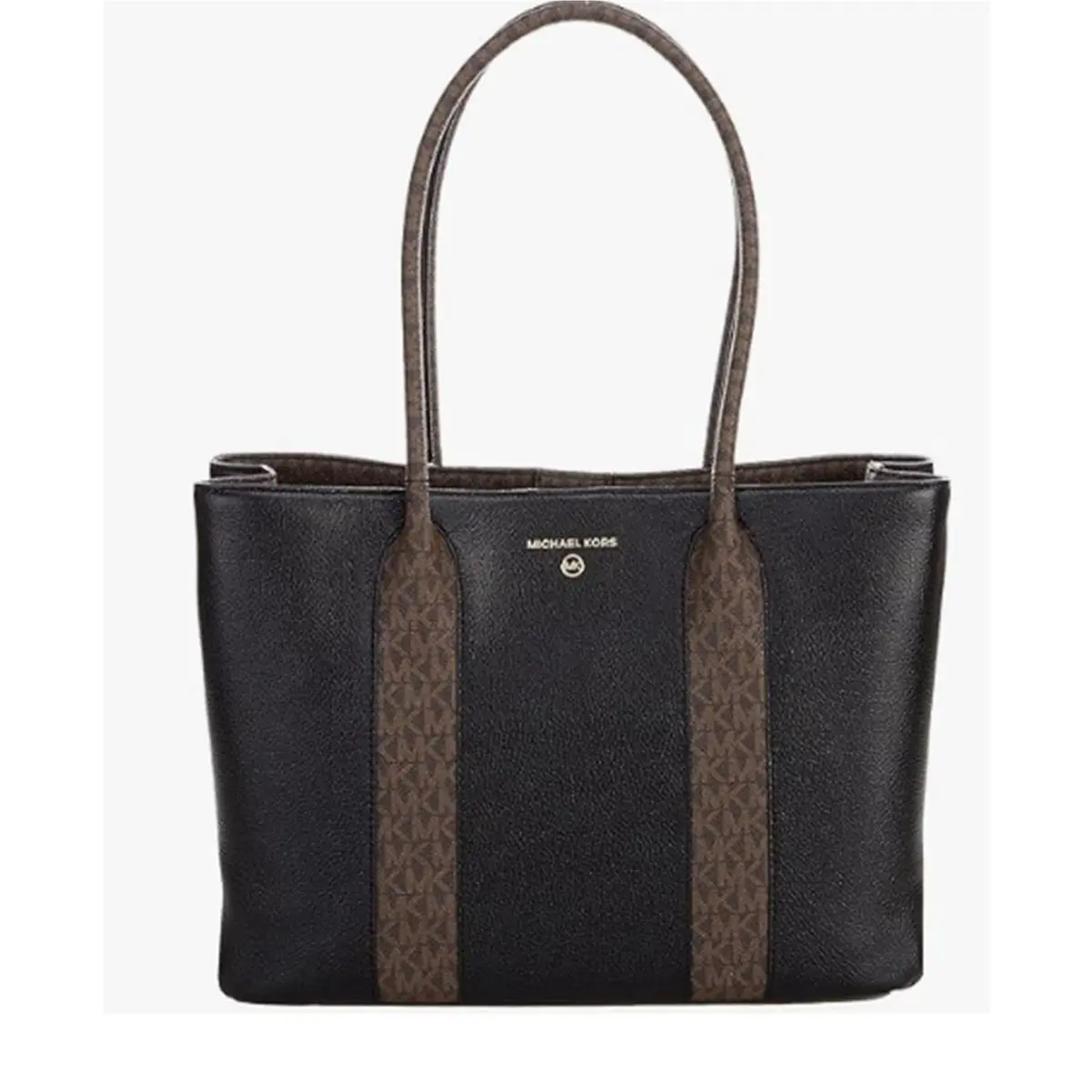 Michael Kors Austin Pebbled Leather Signature Stripe Tote Purse Black