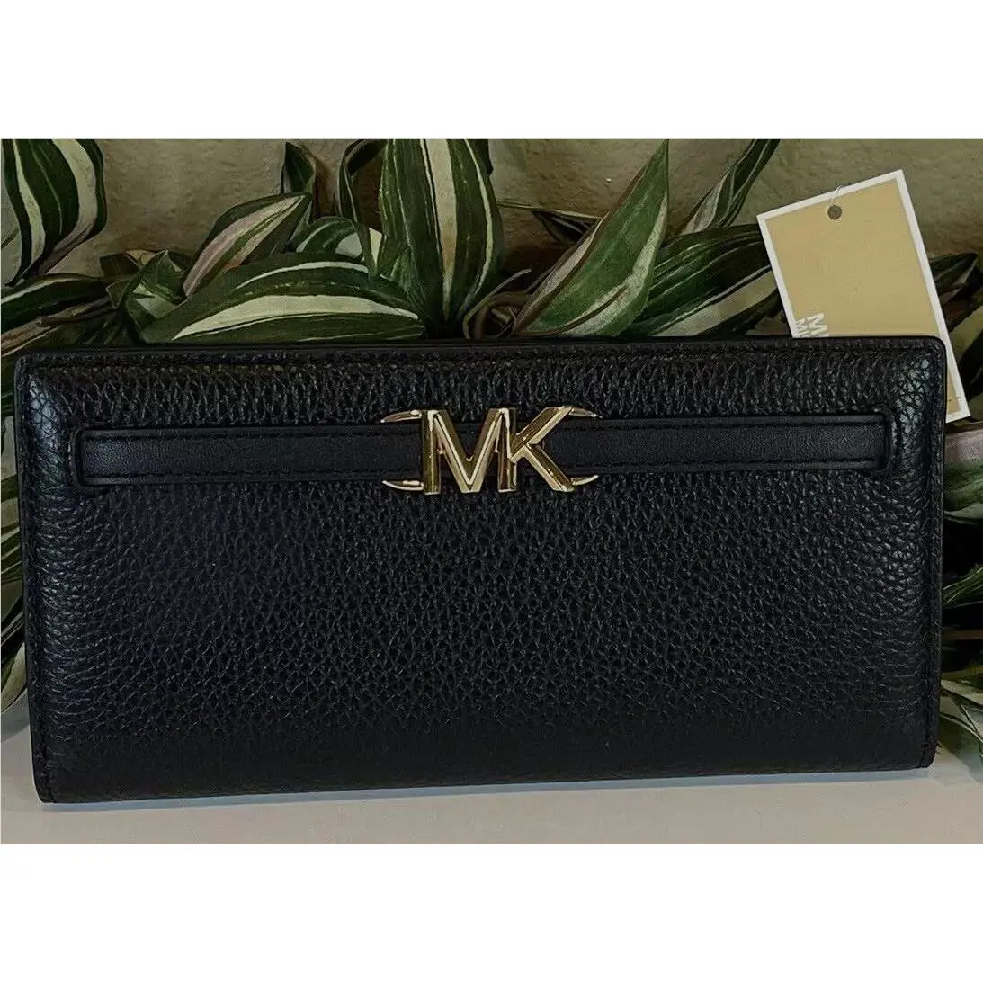 Michael Kors Reed Large Snap Wallet Flap Card Clutch MK Black