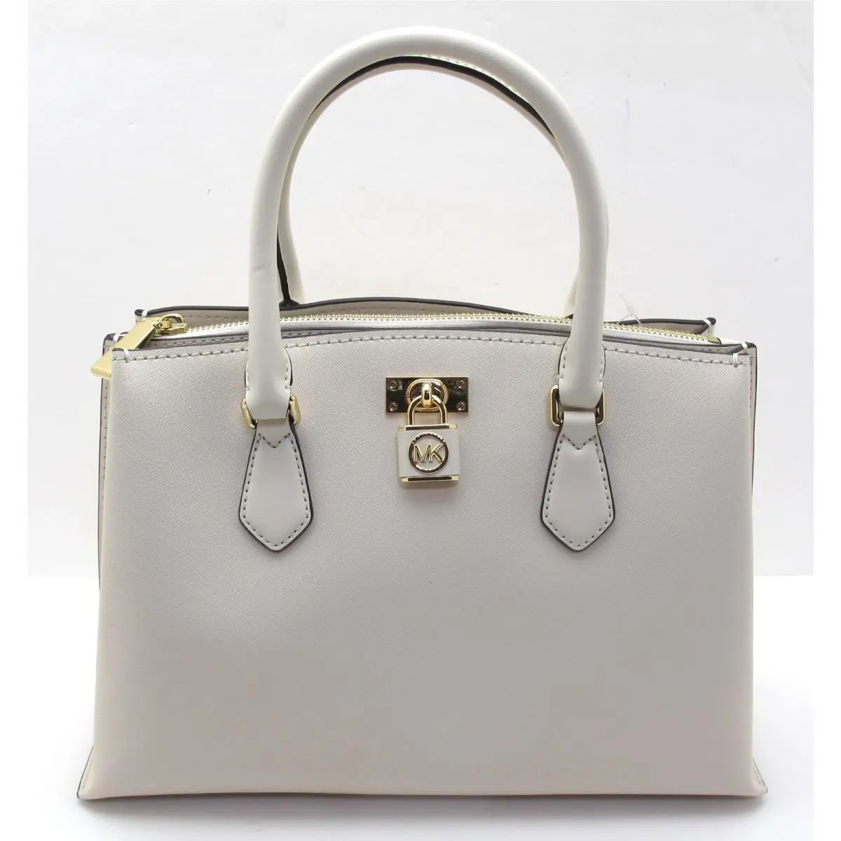 Auth. Michael Kors Ruby Crossgrain Leather MD Satchel Shoulder Light Cream