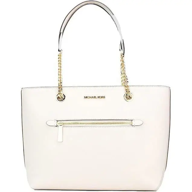 Michael Kors Jet Set Item Medium Front Zip Chain Tote - Exterior: Light Cream