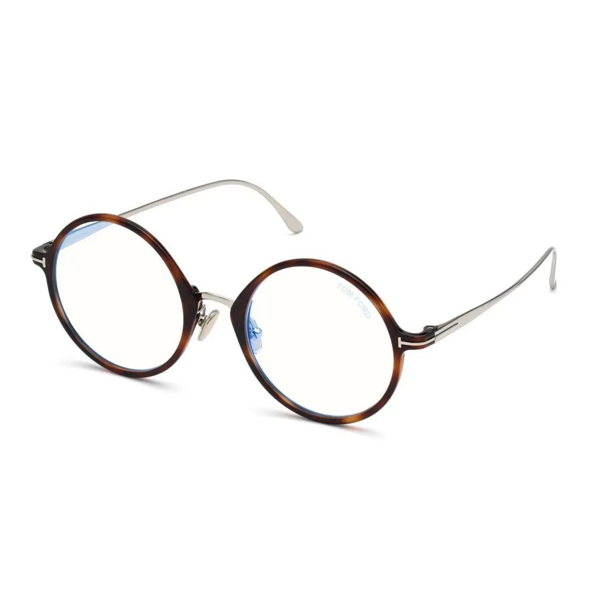 Tom Ford Eyeglasses TF 5703-B 054 52-21 Tortoise Silver Frames Blue Block Lenses