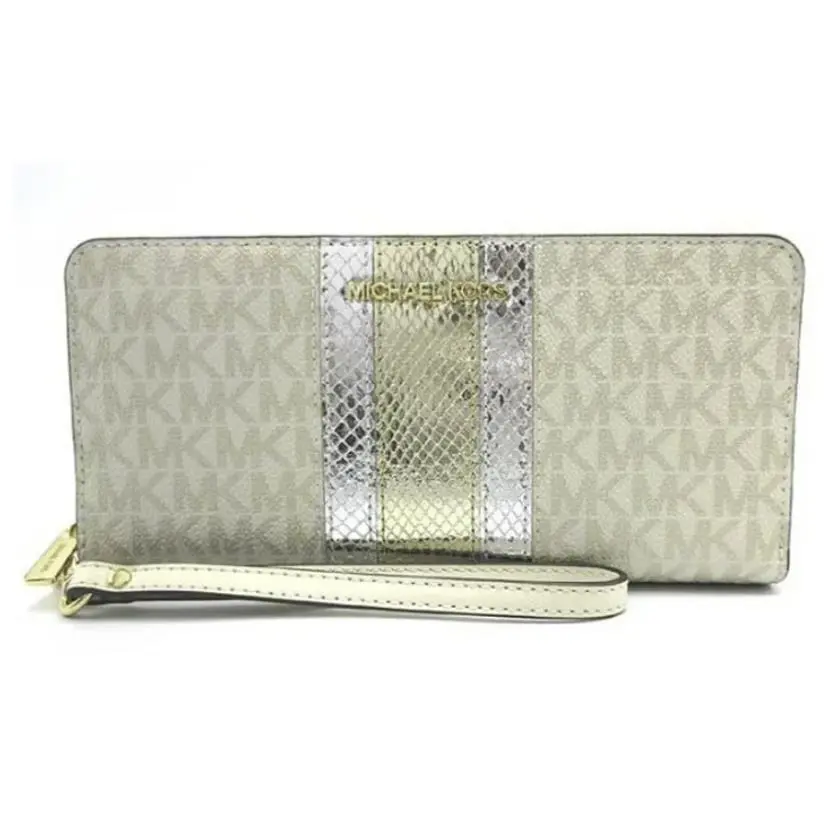 Michael Kors Jet Set Travel Large Signature Logo Metallic Continental Wallet