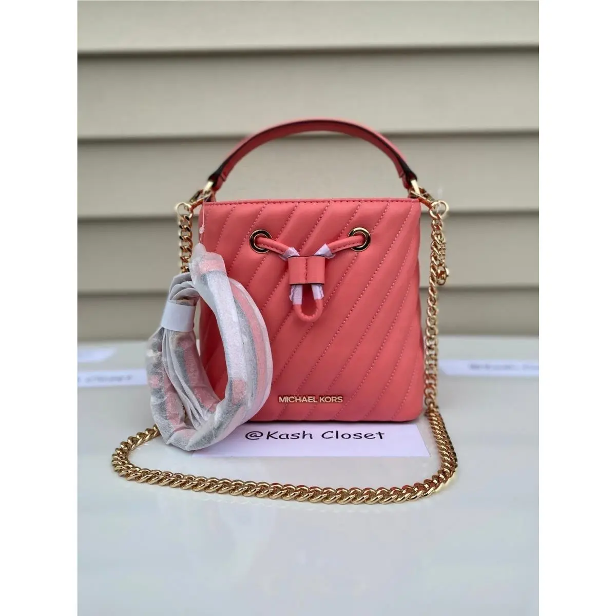 Michael Kors Bucket Crossbody Bag Suri Small Quilted Bag Grapefruit