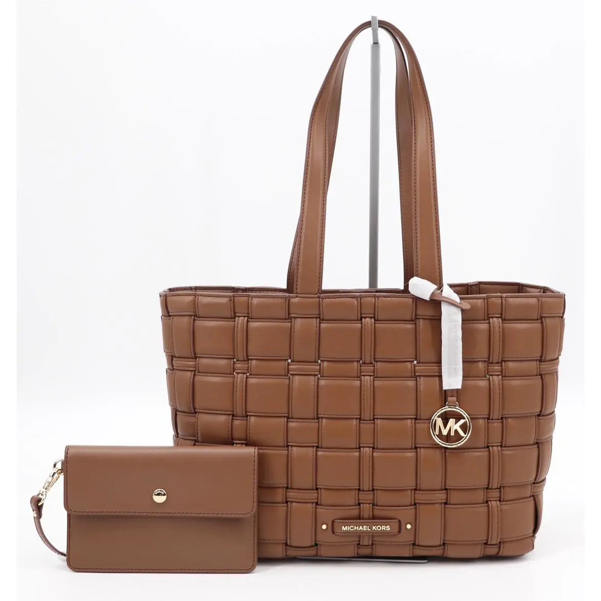 Michael Kors Ivy East West Woven Vegan Leather Tote and Pouch Luggage