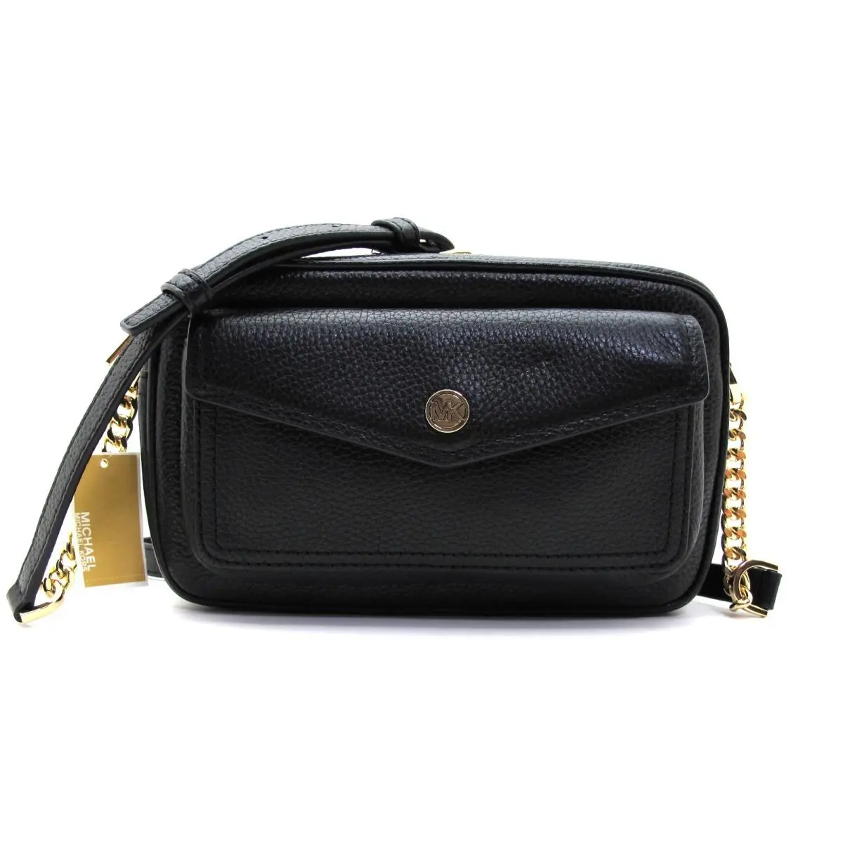 Auth. Michael Kors Jet Set Travel MD Pocket Leather Camera Crossbody Black