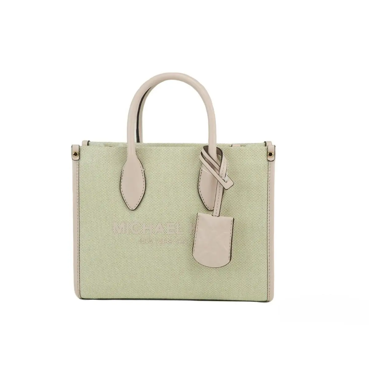 Michael Kors Mirella Small Powder Blush Canvas Shopper Crossbody Handbag Purse