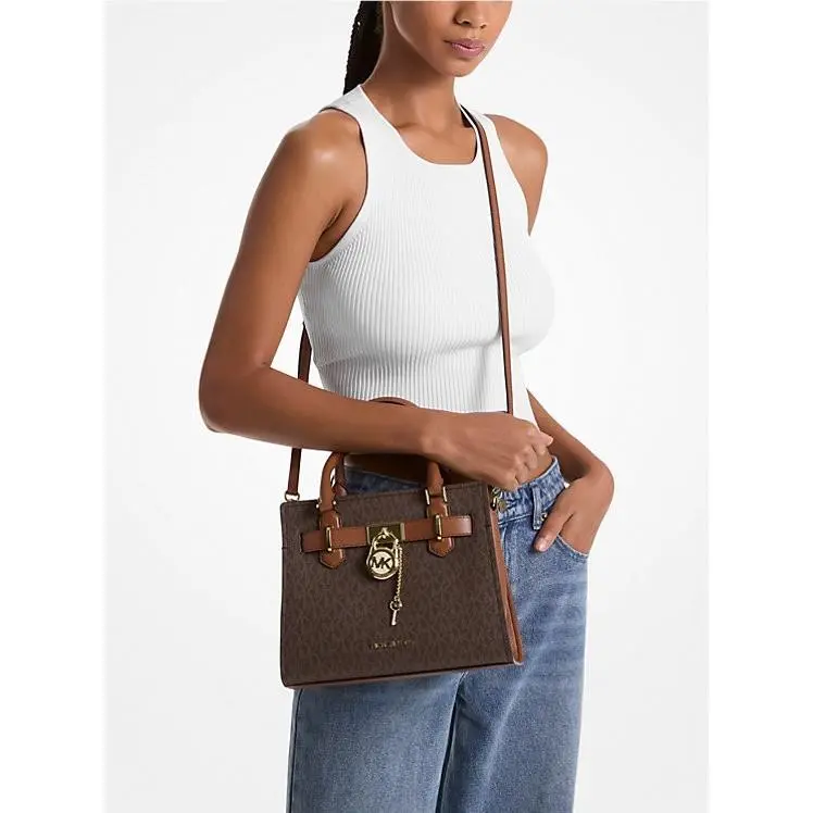 Michael Kors Hamilton Small Logo Satchel Brown Multicolor