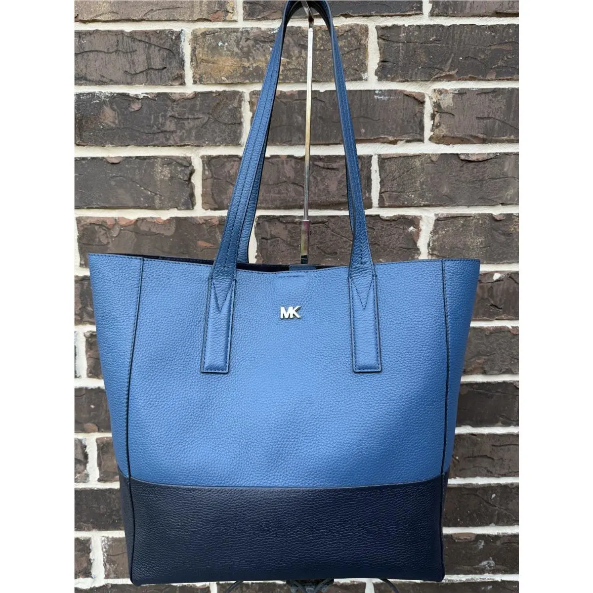 Michael Kors Junie North South Leather Tote Chambray Blue Navy Large