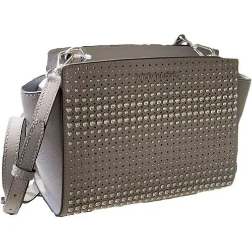 Michael Kors Women`s Selma Stud Messenger Crossbody Bag Pearl Grey - Exterior: Pearl Gray