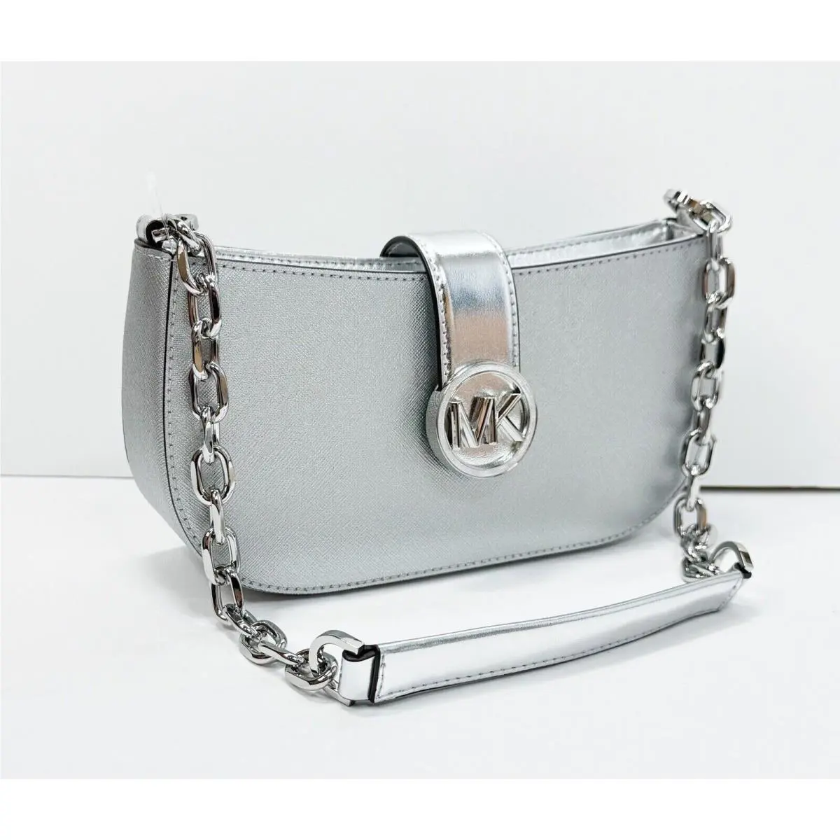 Michael Kors Carmen Small Shoulder Chain Bag IN Silver