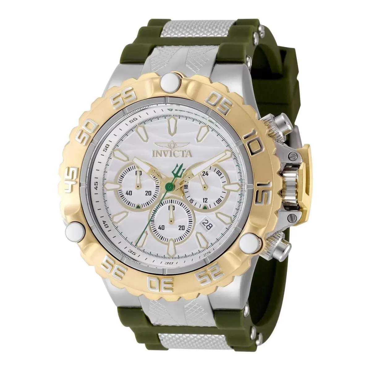 Invicta 48554 Quartz Watch Gold Dial Silicone 55.4mm Men - Dial: Gold, Band: Olive Green, Steel