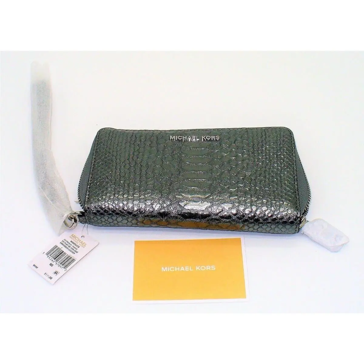 Michael Kors I Phone Clutch Handbag Leather Purse Pewter Grey Gray Womens