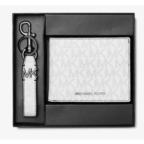Michael Kors Bright White Logo Wallet Keychain Set
