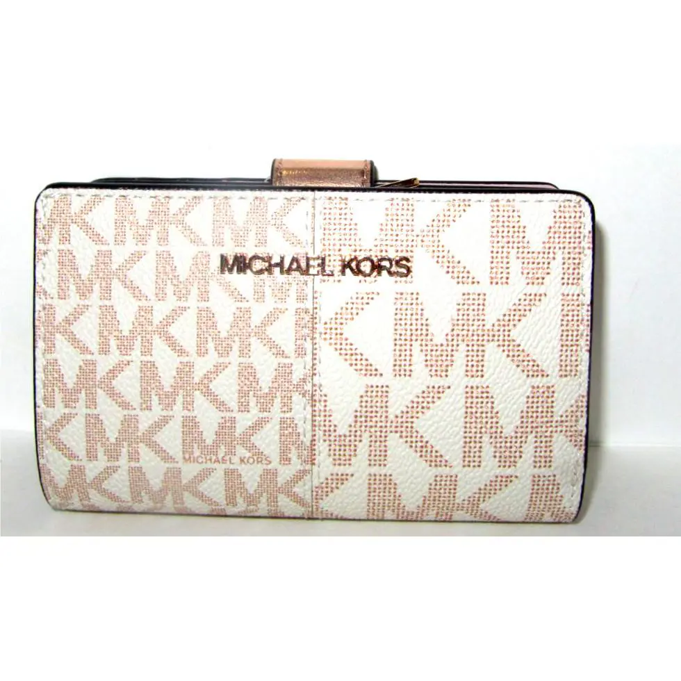 Michael Kors Jet Set Travel Medium Bifold Wallet Rose Gold Signature