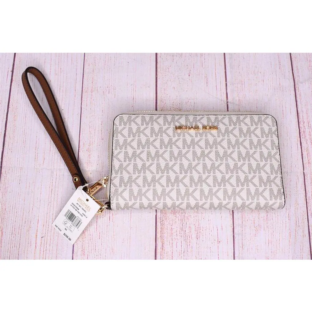 Michael Kors Jet Set Travel Wallet Vanilla Large Flat MF Phone Case Wristlet