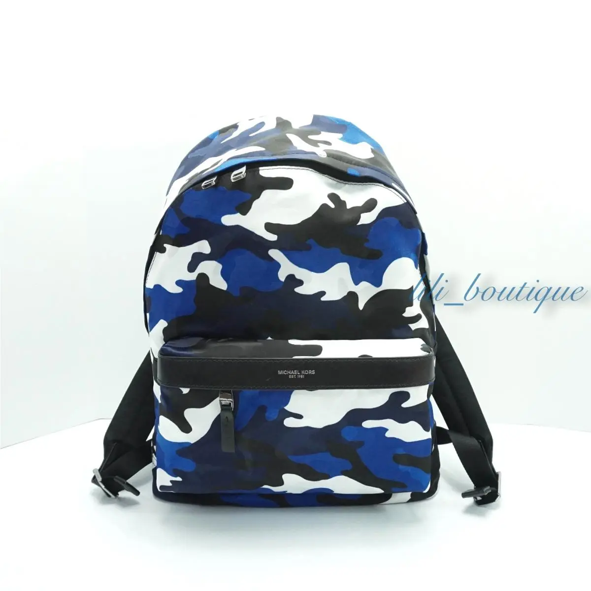Michael Kors Men`s Kent Backpack Travel Laptop Bag Nylon Camo Cobalt White