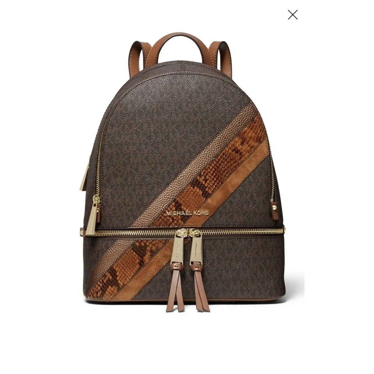 Michael Kors Rhea Zip Medium Brown Multi Backpack in Signature Coated Canvas