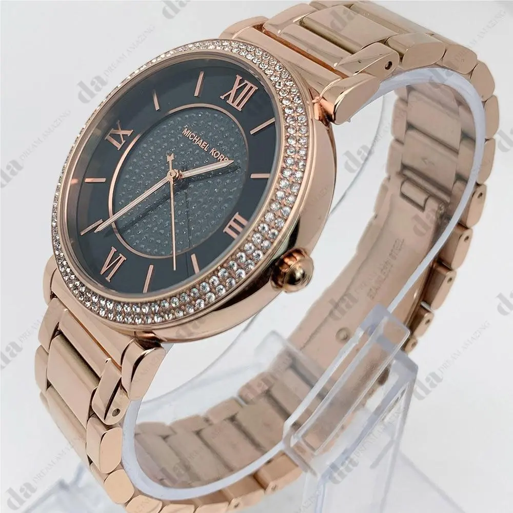 Michael Kors MK3356 Caitlin Rose Gold Bracelet Black Dial Fashion Women`s Watch