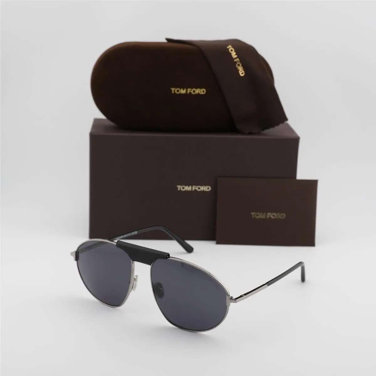 Tom Ford FT1095 14A Shiny Light Ruthenium/smoke 60-16-140 Sunglasses