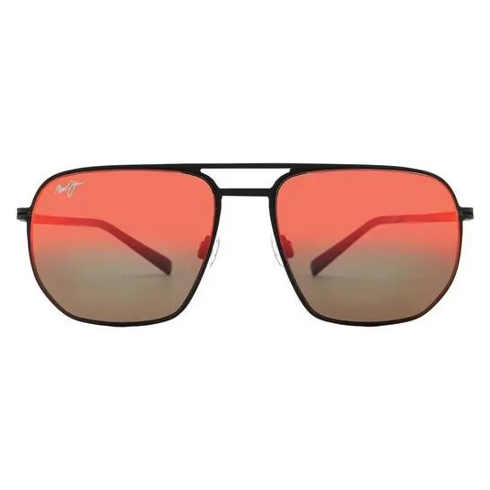 Maui Jim Sharks Cove Hawaii Lava Navigator Unisex Sunglasses RM605-02 - Frame: Black, Lens: Red
