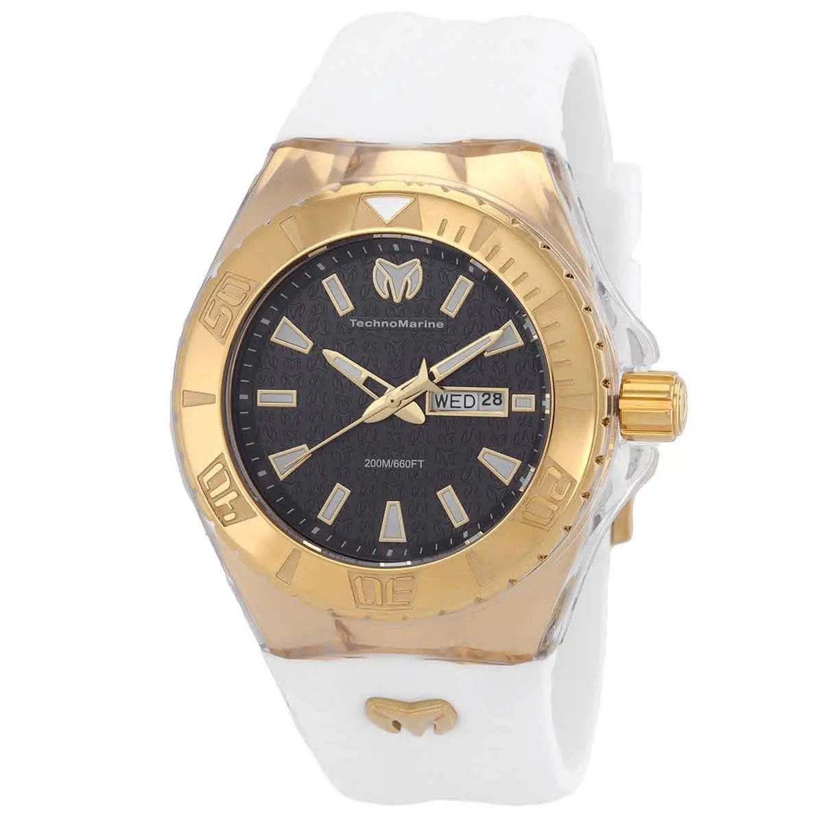 Technomarine Cruise Monogram Quartz Black Dial Men`s Watch TM-122013 - Dial: Black, Band: White, Bezel: Gold-tone