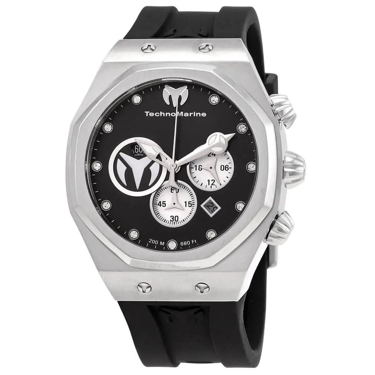 Technomarine Men`s Watch Reef Sun Quartz Silver Tone and Black Dial TM-520000 - Dial: Black, Band: Black