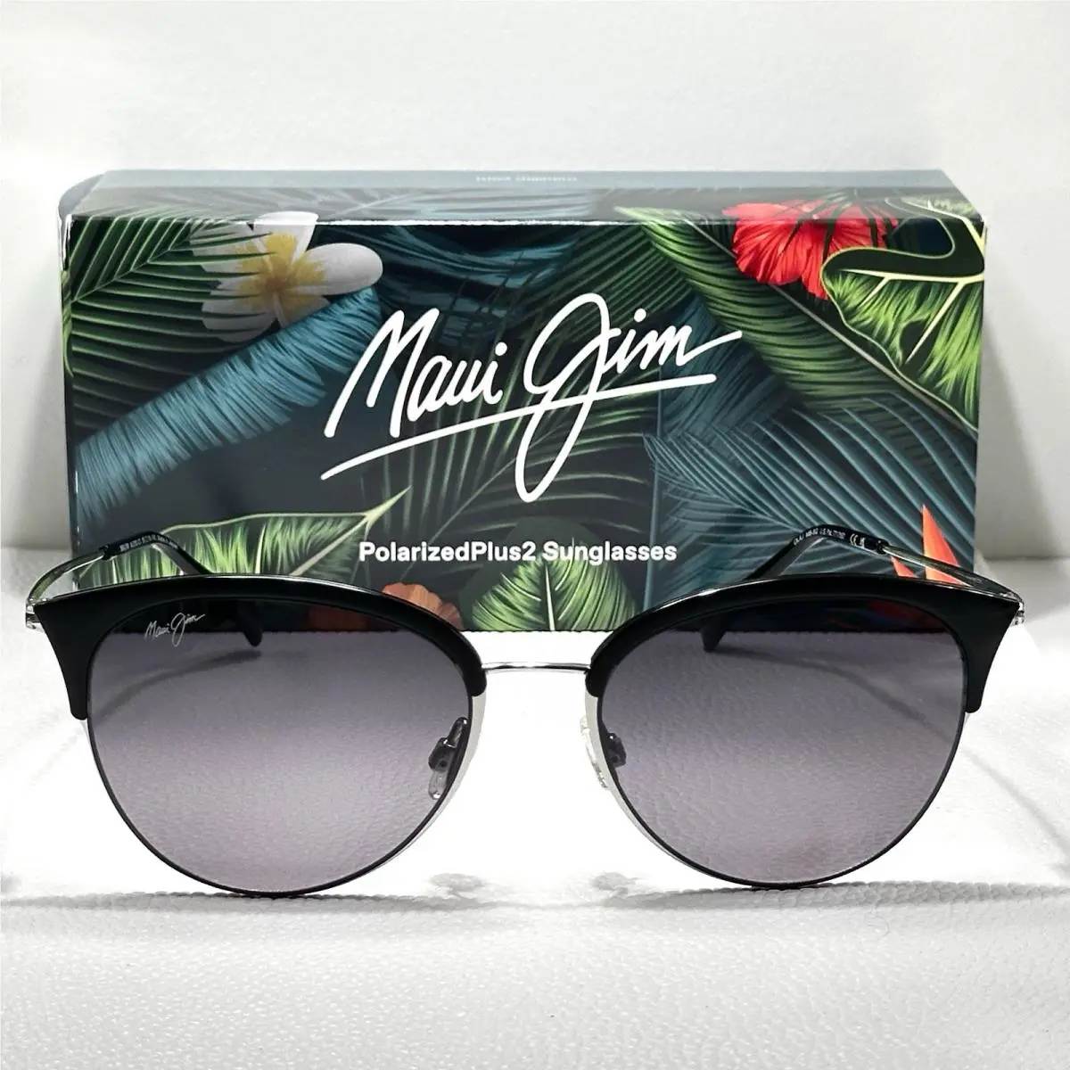 Maui Jim Olili Gloss Black Silver Polarized Neutral Grey Sunglasses 330-02