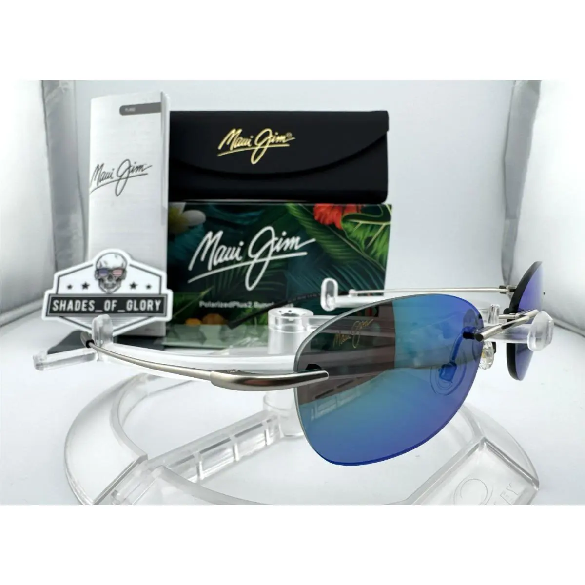 Maui Jim Aki Aki MJ 333-17M Matte Silver W/ Green Polarized Rimless Sunglasses