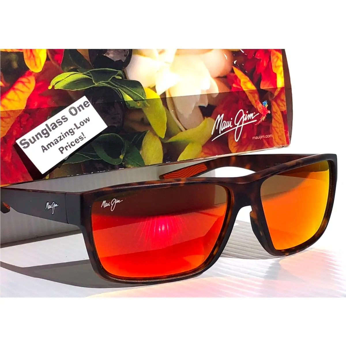 Maui Jim Uila Matte Havana Orange Polarized Hawaii Lava Glass Sunglass RM661-10A - Frame: Brown, Lens: Red