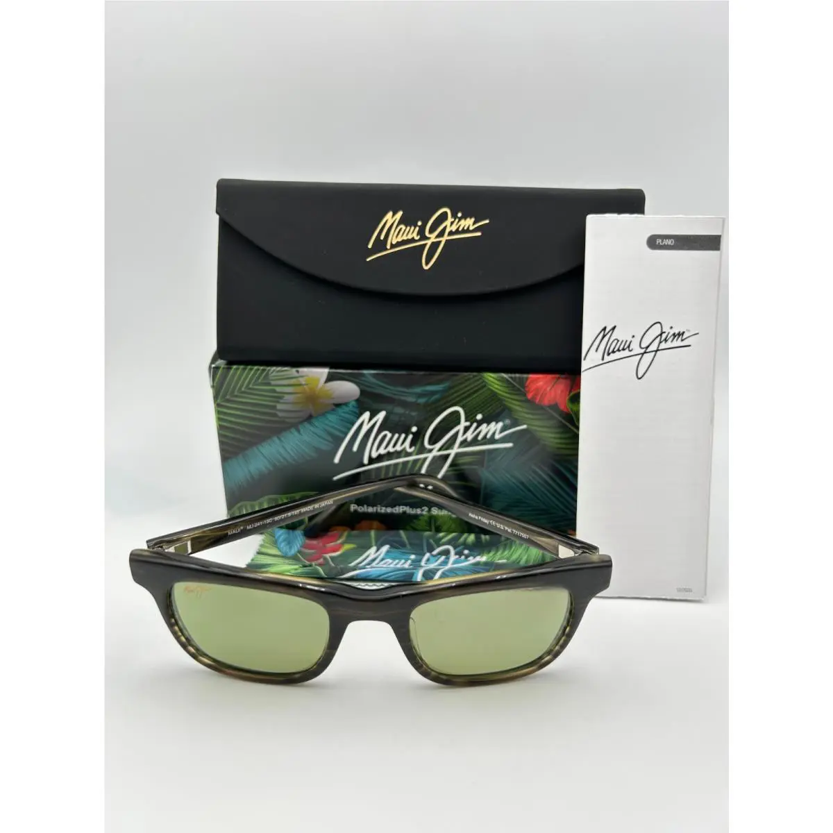 Maui Jim Polarized Sunglasses MJ241 15C Aloha Friday Olive Stripe Maui HT